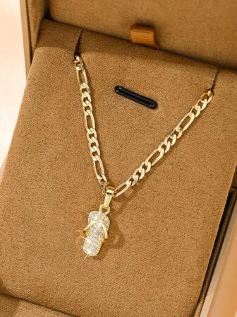 1 pieza Collar colgante hipoalergénico con incrustaciones de cobre y circonita, diseño de chanclas de dibujos animados, adecuado para apilar, gran regalo para Navidad, Acción de Gracias, Halloween, Día de la Madre, San Valentín, amigos, , uso diario y oración