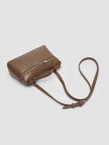 1 pieza Bolso de hombro cuadrado de unicolor con textura de grano de litchi en PU, bolso de mano pequeño para mujer, adecuado para combinar con diaria, salidas, compras, fiestas, bol - Marrón - Ver 9