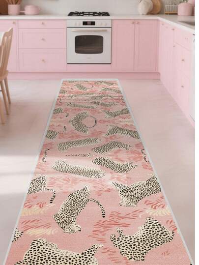 1pc Runner Rug Pink Leopard Print Corridor Mat, Ideal For Hardwood Floors In Entryways, Laundry Rooms, Hallway, Bedrooms, Kitchen, Room Decor, Kitchen Floor Mat- Indoor All-Season Home Decor, Stylish Long Floor Mat, Washable & Non-Slip, Perfect For Home Use As A Hallway Rug, Area Rugs Living Room, Pink Rugs, Bedside Floor Mat, House Decor, Kitchen Decor, Available In All Seasons Decor Home, Room Decorations, Festival Decoration