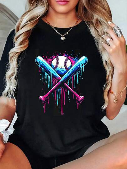 100% Cotton Baseball Bat Drip Funny Graphic T-Shirt Women's Men's Graphic Tee Crew Neck Classic Fashion Summer Vacation Tops