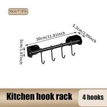 1PC Stainless Steel No-Drill Kitchen Rack, Spatula And Spoon Storage Holder, Retro Farmhouse Style DIY Wall-Mounted Pot Rack, Detachable Kitchen Utensil Hooks (Black). - Multicolor - View 13