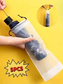 5 piezas Bolsas de almacenamiento de paraguas de plástico semitransparente mate, fundas reutilizables y portátiles para paraguas con cordón, bolsas de almacenamiento para el hogar, organizadores de paraguas de plástico transparente con cremallera, reutilizables y portátiles - Multicolor - Ver 2