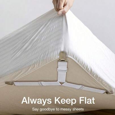 4个装三角形床单夹，带可调节松紧带，金属夹子和松紧带，实用隐形防滑床单固定器，适用于沙发垫、床单、家纺、床垫/沙发套 | 结实耐用的金属夹子可牢固固定床上用品（防滑且可重复使用），黑白两色可选，四季皆宜，新年礼物