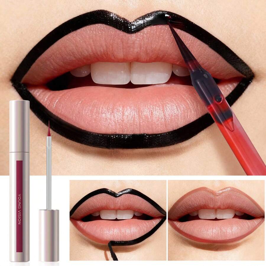 YOUNG VISION 1支哑光尖头可撕式唇釉唇线笔，持久不晕染，防水防汗，不沾杯，裸色，唇线笔，唇釉，日常、圣诞节、节日、派对唇妆 - 彩色 - 查看 1