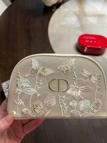 Christian Dior 蝴蝶刺绣化妆包 - 透明网纱大容量便携旅行洗漱包，母亲节限量版，化妆品收纳包，母亲节特惠礼品 - 米色 - 查看 3