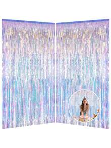1/2pcs Neon Transparent Fringe Curtains, Aluminum Foil Background Metal Wire Curtains, Fringe Curtains Party Decorations,Backdrop Curtains For Parties,Photo Booth Wedding Graduations Birthday Mermaid Frozen Sea Party Supplies (Iridescent) - Multicolor - View 1