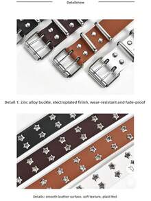 1 Piece Y2K Punk Star Studded Adjustable Size Faux Leather Wide Waist Belt - With Shiny Metal Star Rivets & Silver Chain Detail, Durable Faux Leather Material, Waist Cinching & Figure Flattering Design, Fashion Waist Accessory For Women