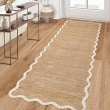 1 pieza Alfombra de área sólida con borde ondulado moderna y lavable para decoración de habitación, sala de estar, dormitorio interior, alfombras plegables para el piso, de pelo corto y suave, sin desprendimiento, para oficinas, pasillo y dormitorio, antideslizante - Camel - Ver 2