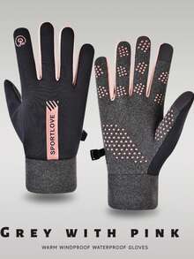 1 par de guantes deportivos de invierno para exteriores, cálidos para uso diario, ciclismo, senderismo, conducción, con puntas de los dedos para pantalla táctil, forro térmico, diseño de bloques de color para hombres y mujeres - Multicolor - Ver 14