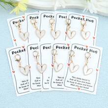 10个时尚精致的心形钥匙扣，带口袋爱心卡片 - 简约百搭的包包挂饰，适合情侣，是情人节、生日、婚礼、节日派对的理想礼物；浪漫设计 - 彩色 - 查看 10