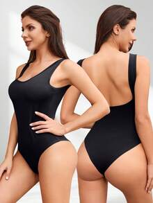 Nebility Women's Short-Sleeved Bodysuit, Black, T-Shirt Bodysuit, Basic Style, Sporty And Casual For Outings - màu đen - Xem 4
