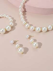 4pcs/Set Girls White Pearl Beaded Necklace, Bracelet, Earrings Jewelry Set, Suitable For Daily Decoration