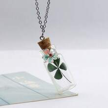 1件装新鲜四叶草和满天星许愿瓶项链，含干花 - 銀色 - 查看 2