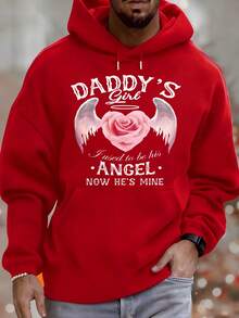 Daddy's Girl I Used To Be His Angel Now He's Mine Men's Hoodie With Rose Wing Print, Versatile Autumn And Winter Casual Top, Suitable For Leisure And Sportswear, Fashion Gift, Best Choice For Holiday Gifts. - 紅色 - 查看 1