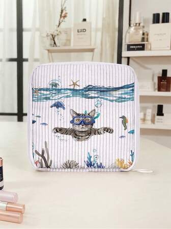 Cat Pattern Corduroy Sanitary Napkin Storage Bag, Makeup Cosmetic Organizer Pouch, Portable Makeup Bag Make Up Bag Makeup Pouch Cosmetic Bag Toiletry Bag Wash Bag Travel Essential Cruise Essentials Vacation Essentials For Men Women