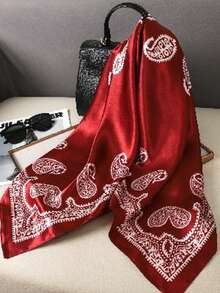 1 chiếc khăn vuông kiểu Bohemian dành cho nữ, kích thước 90*90cm, làm từ lụa satin in họa tiết, có thể dùng làm khăn choàng hoặc khăn trùm đầu chuyên nghiệp, thoáng khí, đa năng, phù hợp cho bãi biển, đường phố, sử dụng hàng ngày và kỳ nghỉ. - Màu Đỏ Sâu - Xem 3