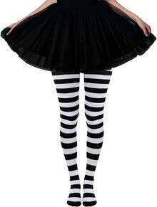 2 Pairs Women's Nylon Striped Tights Striped Tights Women Women's Stocking Hosiery - Đỏ và Đen - Xem 6