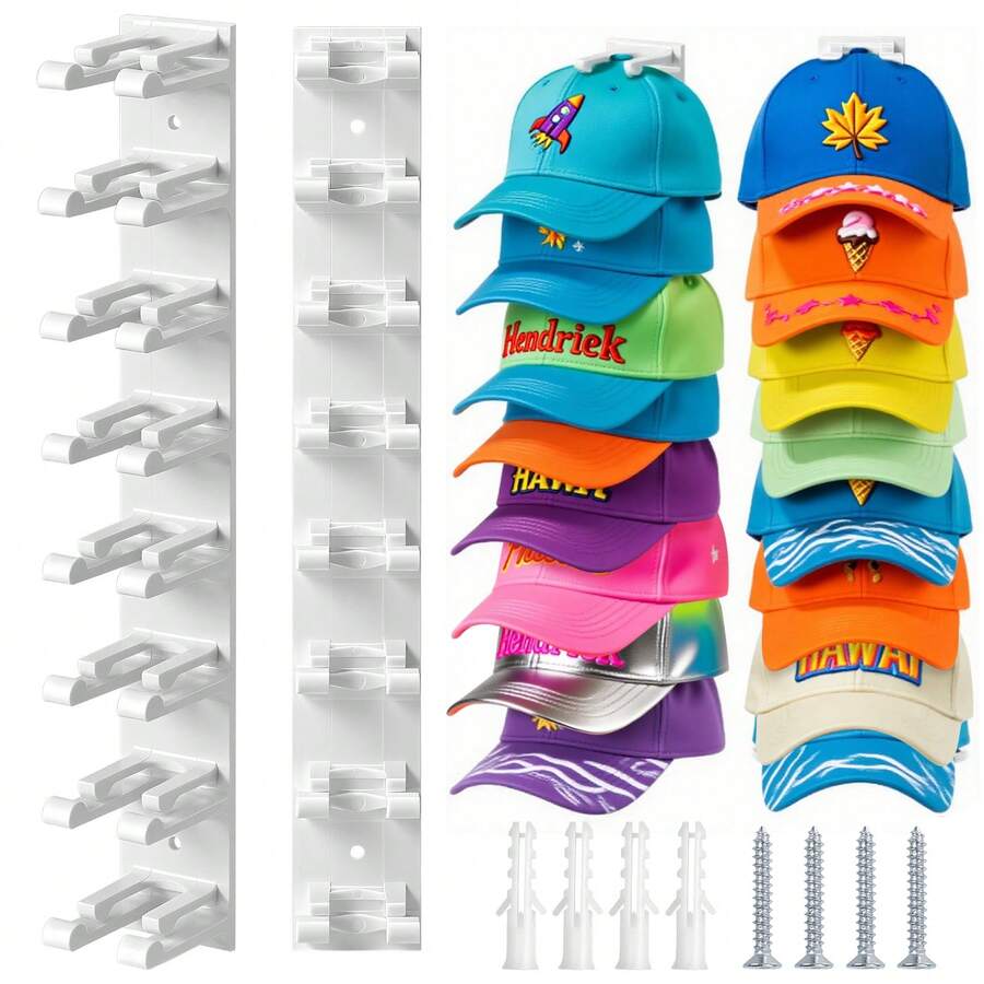 2pcs Hat Organizer For Baseball Caps, Hat Rack For Wall With Strong Adhesive Hat Storage Display Holder, Wall Mounted Hat Hooks Hold Up To 16 Hats For Closet Door And Bedroom, Hat Hangers For Wall Closet Door Bedroom, Home Storage Essentials - 白色/A - 查看 1