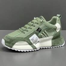 Men's Fashionable Lace Up Low Top Sneakers, Casual Comfortable Breathable Sports Running Shoes, Male All - Match Round Toe Shoes For Daily Wear - 綠色 - 查看 2