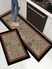 1pc Black Edged Brown Frame Plaid Pattern Kitchen Mat, Silica Gel Cushion Anti-Fatigue Floor Carpet, Absorbent Kitchen Rug And Mat, Simple Silica Gel Soft Rubber Floor Mat For Kitchen, Bathroom, Entryway, Laundry Room - Mocha Brown - View 9