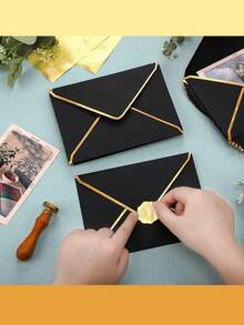 10pcs Elegant Gold Foil Self-Seal Envelopes, Gold Lettering, No Glue Needed, Suitable For Weddings, Birthdays, Christmas, Halloween, Valentine's Day And Other Occasions - Multicolor - View 6