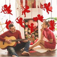 8pcs/Set Valentine's Day Decorative Paper Hanging Ornaments, Wedding Ceremony & Room Atmosphere Props Cupid Hanging Tags - Red - View 3