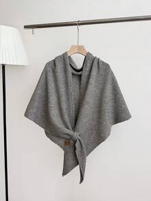 1pc Women's Solid Color Triangular Wool Blend Loose Knit Shawl, Elegant Style, Suitable For Outdoor Travel In Autumn/Winter And Snowy Season