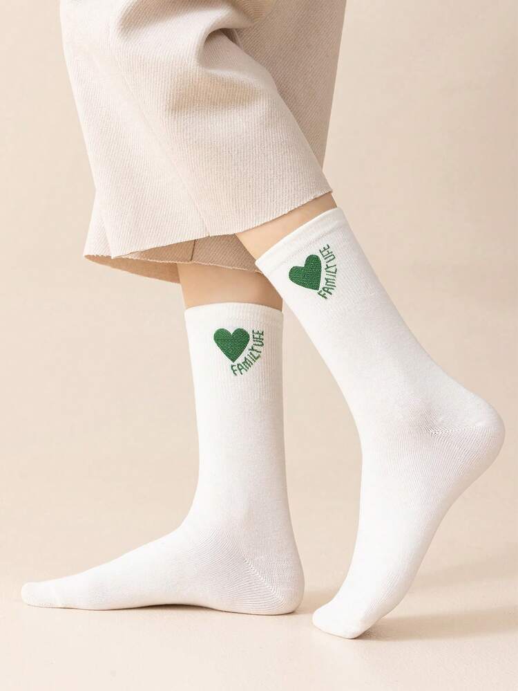 6 Pairs Coffee Color Heart & Letter Pattern Breathable Comfortable Casual Business Sport Mid-Calf Socks For Women, Autumn/Winter - Multicolor - View 7