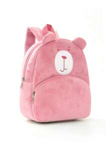 One Cute Plush Bear Backpack For Children, Soft And Fluffy Kindergarten Backpack With Ears And An Embroidered Face, Lightweight Toddler Travel Backpack.
