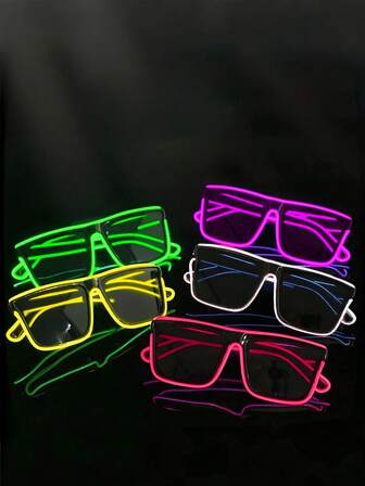 1 对电池供电的酷炫 LED 方形科技风格发光眼镜，LED 派对用品，夜总会、音乐节、生日派对、庆典的发光眼镜
