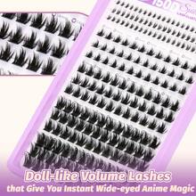 204Pcs Manga Lash Clusters With Spikes Eyelash Clusters With Bottom Lashes 12-18MM Long Fairy Cluster Eyelash Extensions 150D Wispy Individual Lashes Extension With Lash Bond&Seal Tweezer Brush DIY At Home - 黑色 - 查看 4