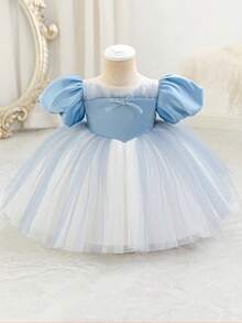 Baby Girls' Blue Bow Tulle Elegant Party Dress, Princess Dress, Suitable For Baby's 1st Birthday Gift, Party, Wedding, Flower Girl, All Season - Blue - View 5