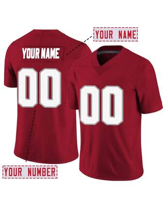 Anpassat namn och nummer herr broderad amerikansk fotbollströja Arizona röd V-ringad personlig kortärmad skjorta festmatch träning tävling sporttröja gör-det-själv S-XXL