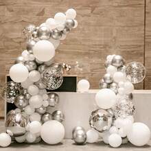 109pcs Silver Gray Latex Aluminum Foil Sequin Balloons, Suitable For New Year, Birthday, Wedding, Valentine's Day, Anniversary Party Decoration - Silver - View 3
