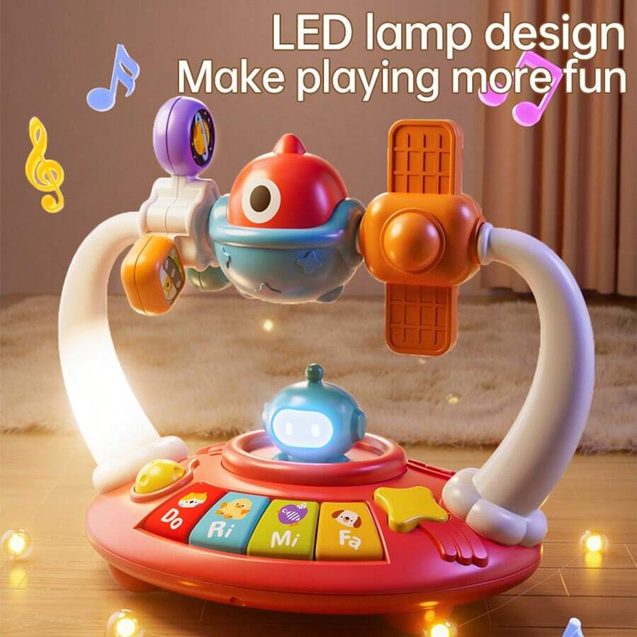 Piano Elektrik Hewan untuk Bayi, Mainan Edukasi Pendidikan Dini, Mainan Keyboard Berputar 2-in-1, Mainan Piano Musik Bercahaya Bertema Dinosaurus dan Luar Angkasa, Cocok untuk Bayi Perempuan dan Laki-laki