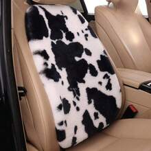 1pc Thick Cow Print Plush Car Seat Cushion, Universal Fit - Black and White - View 13