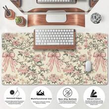 1pc Vintage Floral Desk Mat: Pink Bow Chinese Style Mouse Pad, Gaming/Office Mouse Pad, Desktop Accessory, Computer Accessory Pad, Non-Slip Base And Stitched Edge Keyboard Mouse Mat, Computer Long Desk Mat, Suitable For Gaming And Office - Multicolor - View 6