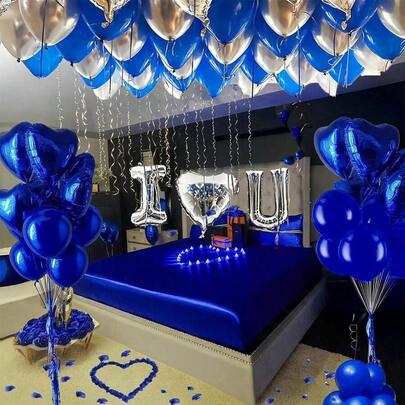1 Set Of Romantic "I LOVE U" Balloon Set, 18 "Love Balloons And Non-Woven Petals, Blue, Pink And White, Suitable For Valentine's Day, Wedding, Confession, Engagement, Anniversary, Birthday Party Decoration, Home Decoration