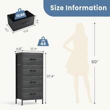 Sweetcrispy Drawer Organizer Dresser With Removable Fabric Bins & Sturdy Steel Frame/Wood Top - Tall Bedside Table Suitable For Bedroom, Dorm, Living Room - 黑色 - 查看 9