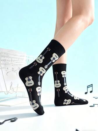 1 par unisex gitarrmönsterstrumpor, intressanta personliga tecknade söta vadstrumpor, bekväma och slitstarka, färgglada, lämpliga för vardagsbruk, året runt