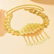 1pc Handmade Vintage Middle Eastern Palace Style Hollow Carved Coin Tassel Adjustable Waist Belt, Traditional Wedding Accessory To Add Ceremonial Elegance Valentine's Day Accessories