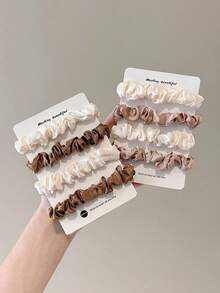 5pcs Women Fabric Crinkle Satin Hair Scrunchies, Elegant Simple Design, Stretchy Hair Ties For Ponytail Bun, Everyday Use (No Paper Card Packaging, Paper Card For Shooting Only)Scrunchy Hair Ties Hair Accessories Head Accessories - Multicolor - View 7