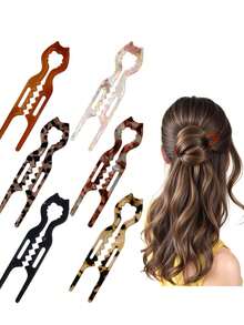 4个新款优雅猫咪造型法式发夹 - 锯齿防滑设计，弧形角度更贴合头部，适合所有发质，可用于盘发、发髻、扭发等，全天牢固固定，佩戴舒适 | 女士理想礼物，醋酸纤维猫咪造型U型发夹 - 彩色 - 查看 5