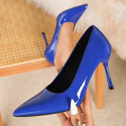 Tacones de aguja elegantes para mujer, de moda con punta puntiaguda, versátiles y ligeros de color azul, tacones altos brillantes y brillantes, tacones altos sexy