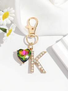 1pc Fashionable European & American Luxury Cute Crystal Rhinestone Studded Oversized English Letter Shape Keychain Bag Charm, Suitable For Women Car Keys, Bags Decoration - Gold - View 10