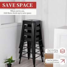 Metal Bar Stools Set Of 4 Counter Height Bar Stools 24 Inches Industrial Bar Chairs Patio Stool Stackable Backless Stool Indoor Outdoor Metal Kitchen Stools Bar Chairs,Space Saving, Patio Balcony - Màu xám đen - Xem 4