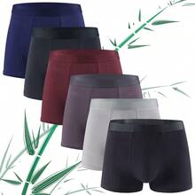 6pcs Bamboo Fiber Men's Underwear, Solid Color Minimalist Design, Mid-Rise, Soft, Breathable, Moisture-Wicking, Casual Homewear Boxer Briefs - Multicolor - View 1