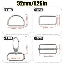 RoYishi Bộ 20 phụ kiện khóa thắt lưng bằng kim loại, bao gồm vòng chữ D, vòng chữ nhật, khóa trượt điều chỉnh, móc xoay, thích hợp để tự làm vòng cổ thú cưng, quần áo, túi xách và nhiều hơn nữa. - Nhiều màu - Xem 20