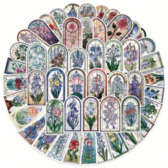 50张彩色玻璃窗贴纸，可用于DIY装饰手机、记事本、水瓶等。