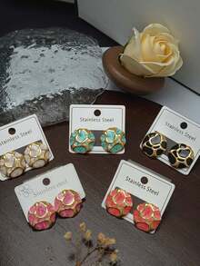 2/6/9 Pendientes de gota esmaltada de acero inoxidable resistentes a la corrosión y al desgaste, resistentes a la decoloración y la deformación. Diseñados para mujeres como pendientes de uso diario, festivo y de fiesta. Pendientes de regalo premium para el Día de San Valentín, regalo de joyería, regalo del Día de San Valentín, adecuados para el uso diario de las mujeres. - Multicolor - Ver 2